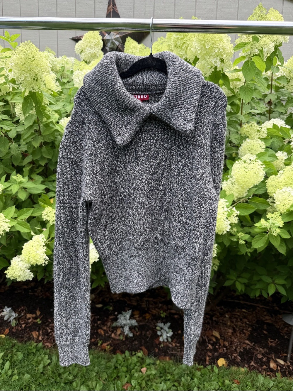 STAUD Marled Gray Foldover Collar Turtleneck Sweater